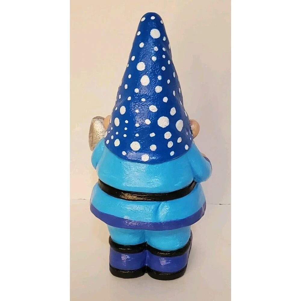 Hand Painted Garden Gnome Shovel Polka Dot Custom Art Statue OOAK 10